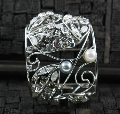 Philippe Ferrandis Cuff with Crystals and Pearls