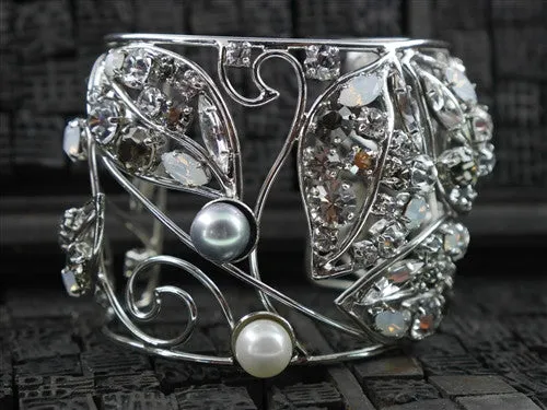 Philippe Ferrandis Cuff with Crystals and Pearls