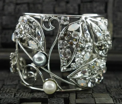 Philippe Ferrandis Cuff with Crystals and Pearls