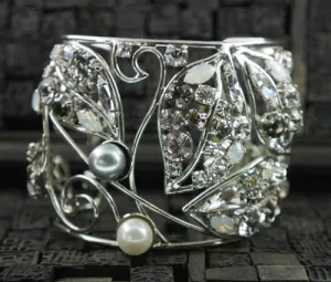 Philippe Ferrandis Cuff with Crystals and Pearls