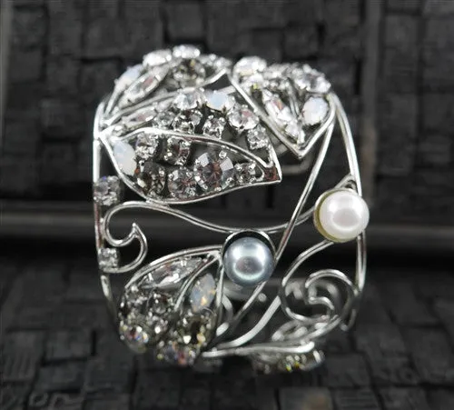 Philippe Ferrandis Cuff with Crystals and Pearls