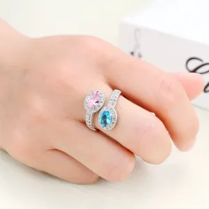 Pink & Blue Crystal Oval-Cut Bypass Ring