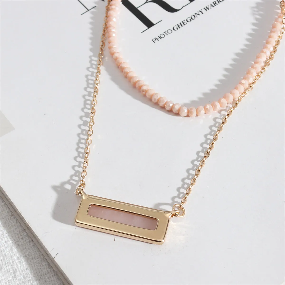 Pink Crystal & 18K Gold-Plated Bead Chain Layered Necklace