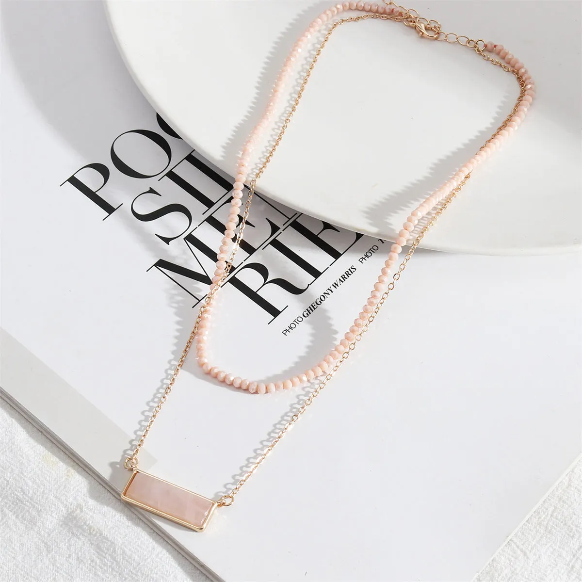 Pink Crystal & 18K Gold-Plated Bead Chain Layered Necklace