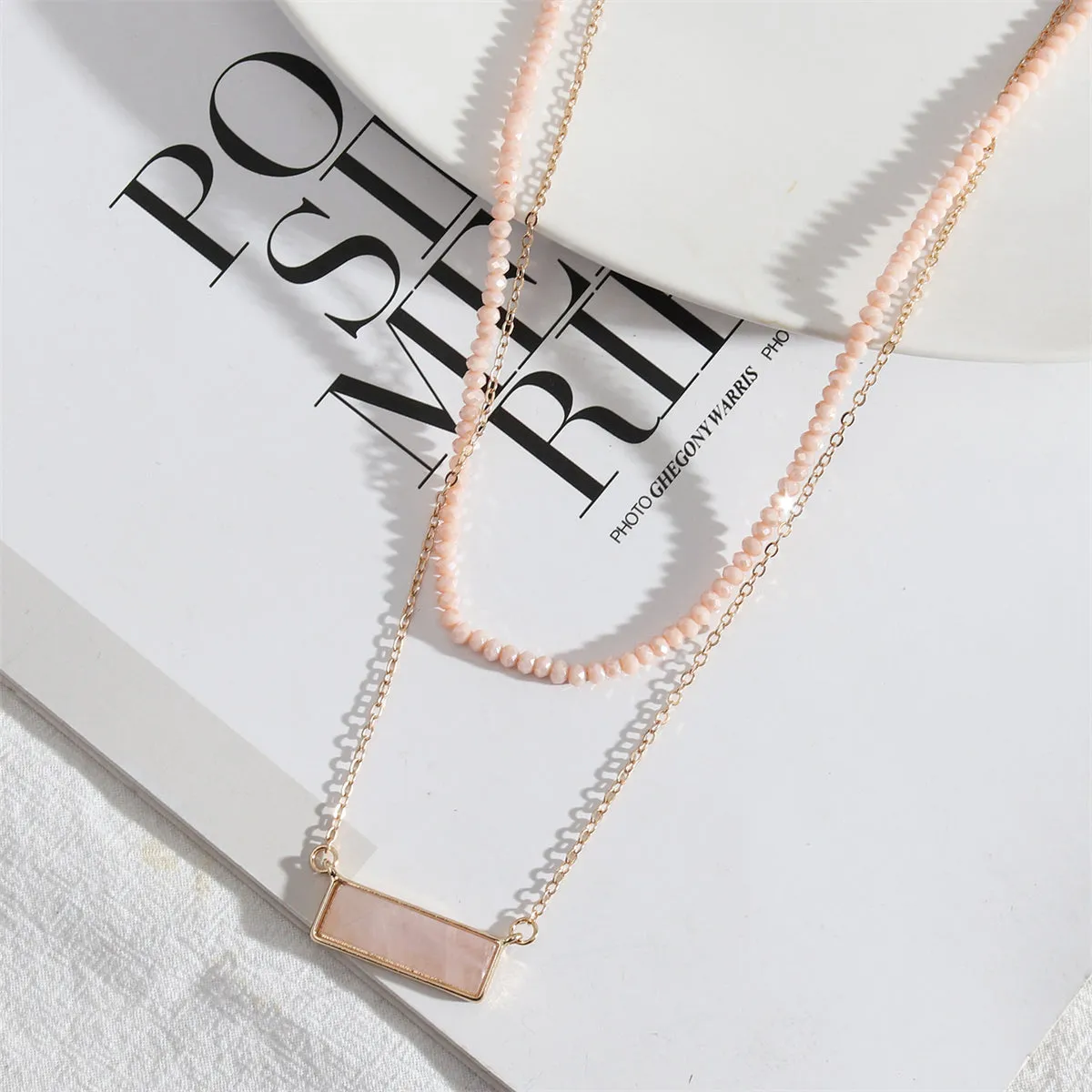Pink Crystal & 18K Gold-Plated Bead Chain Layered Necklace