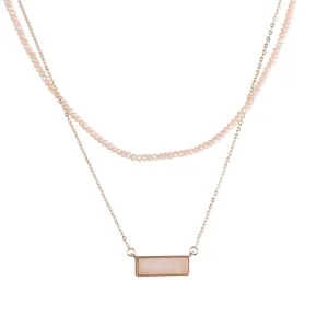 Pink Crystal & 18K Gold-Plated Bead Chain Layered Necklace