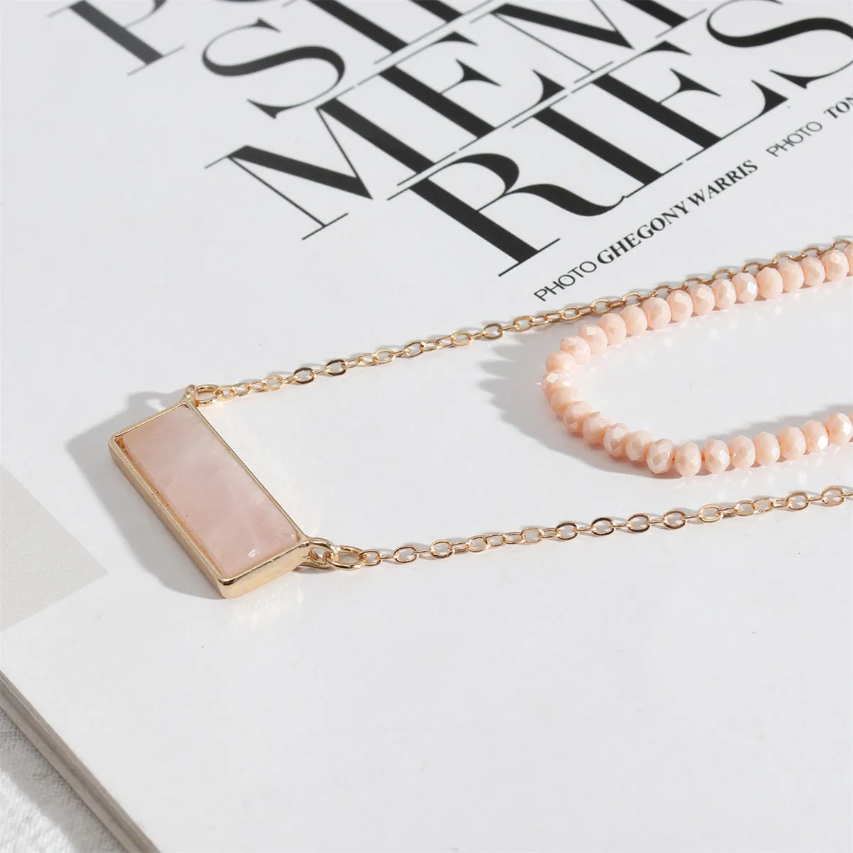 Pink Crystal & 18K Gold-Plated Bead Chain Layered Necklace