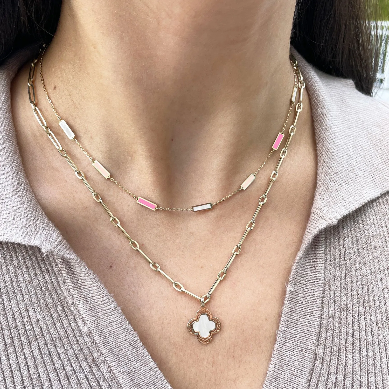 Pink Mixed Bar Chain Necklace