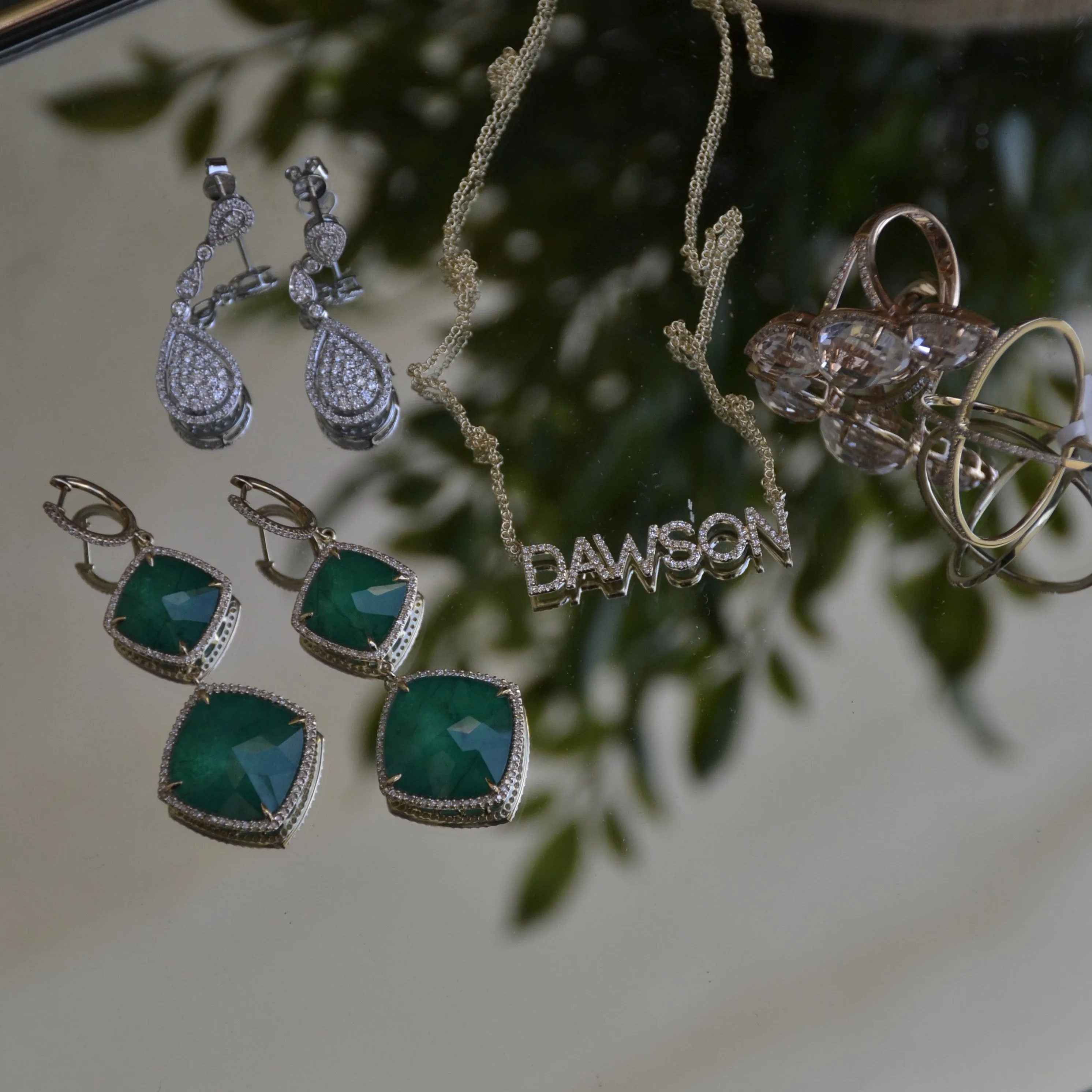 Pink Sapphire and Emerald Doublet Drop Diamond Earring