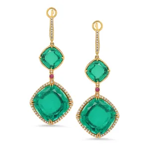 Pink Sapphire and Emerald Doublet Drop Diamond Earring