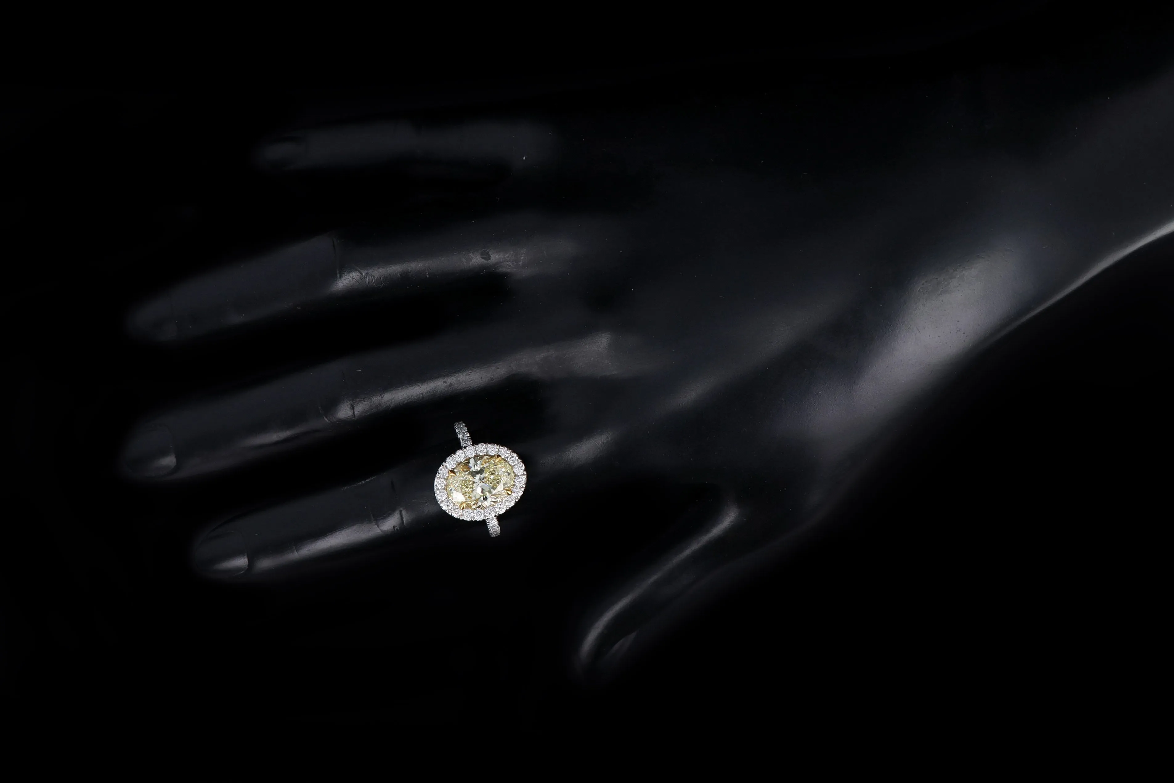 Platinum & 18K Yellow Gold 3.72 Carat Oval Yellow Diamond Halo Engagement Ring GIA Certified