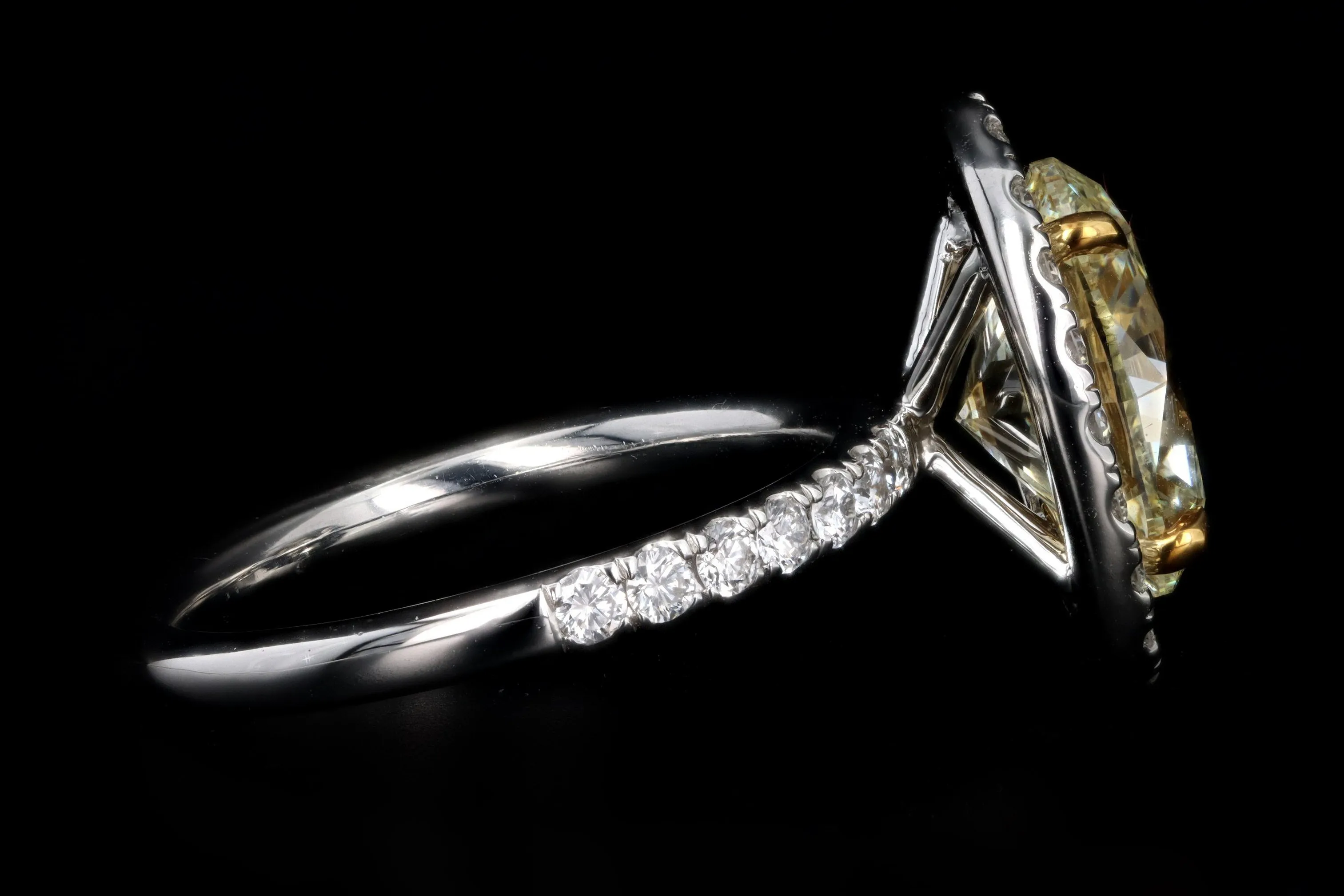 Platinum & 18K Yellow Gold 3.72 Carat Oval Yellow Diamond Halo Engagement Ring GIA Certified