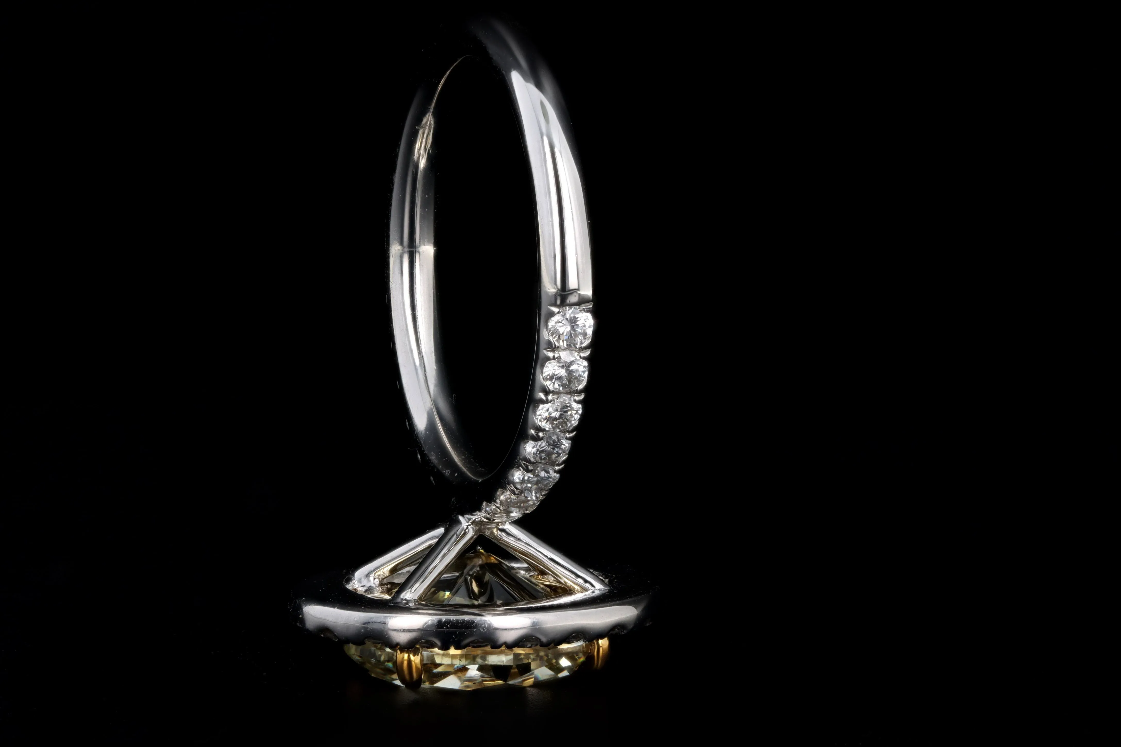 Platinum & 18K Yellow Gold 3.72 Carat Oval Yellow Diamond Halo Engagement Ring GIA Certified