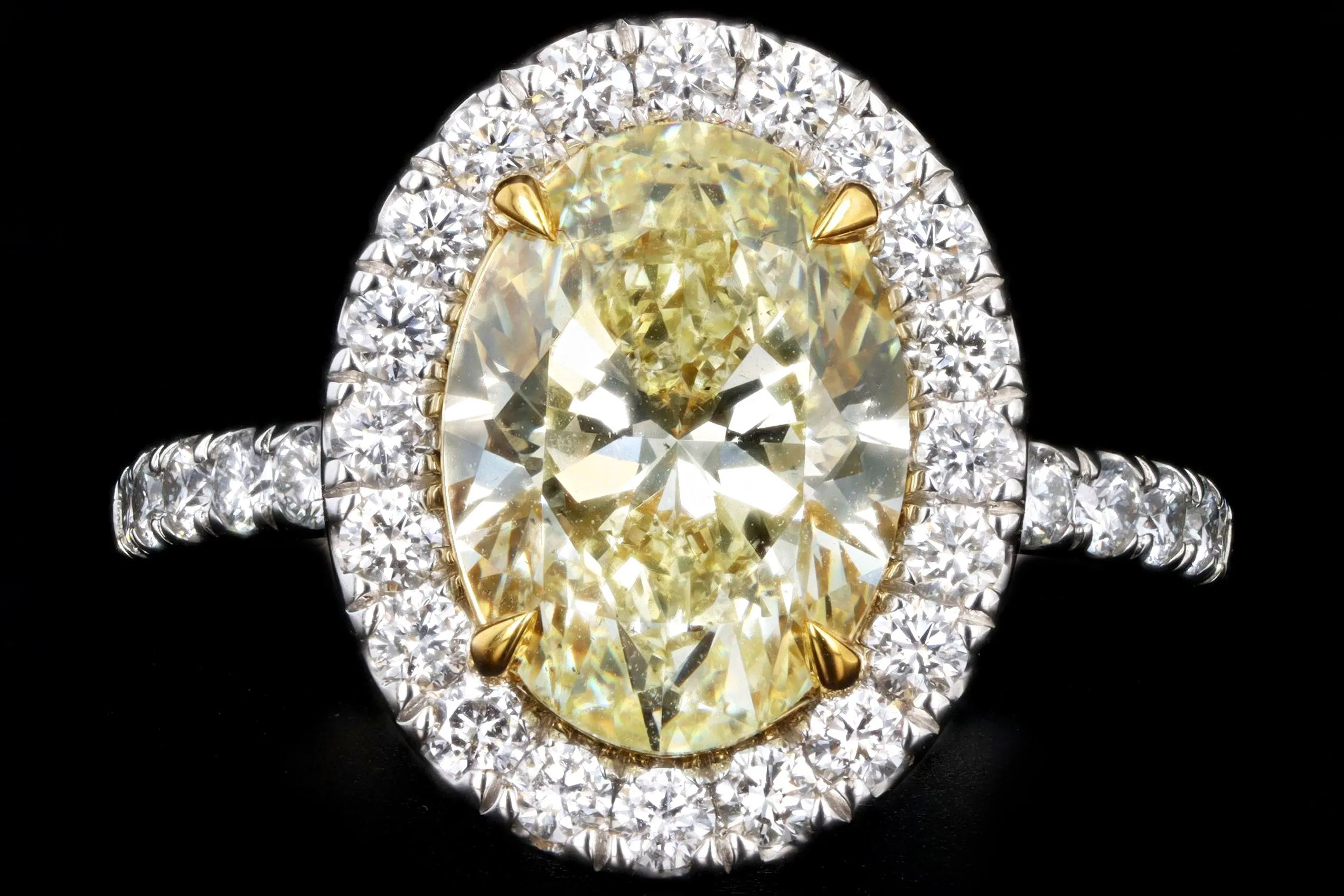 Platinum & 18K Yellow Gold 3.72 Carat Oval Yellow Diamond Halo Engagement Ring GIA Certified