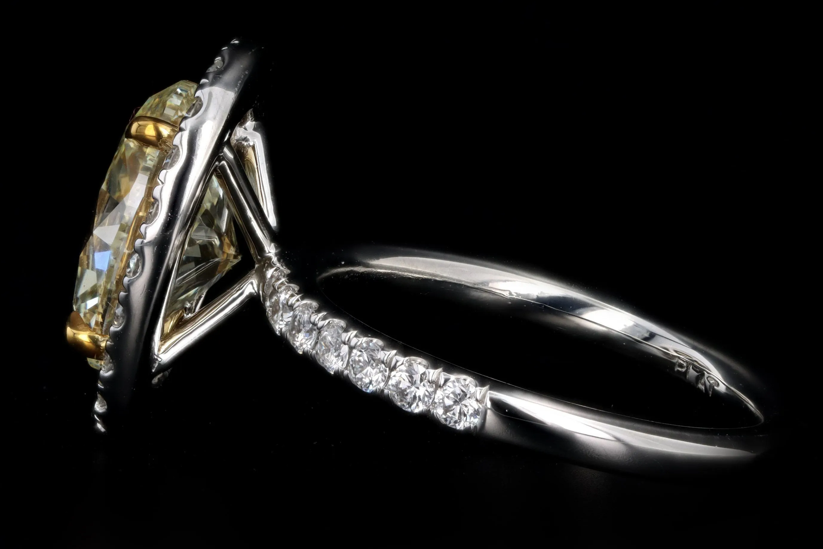 Platinum & 18K Yellow Gold 3.72 Carat Oval Yellow Diamond Halo Engagement Ring GIA Certified