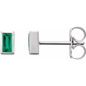 Platinum Natural Emerald Bezel-Set Earrings