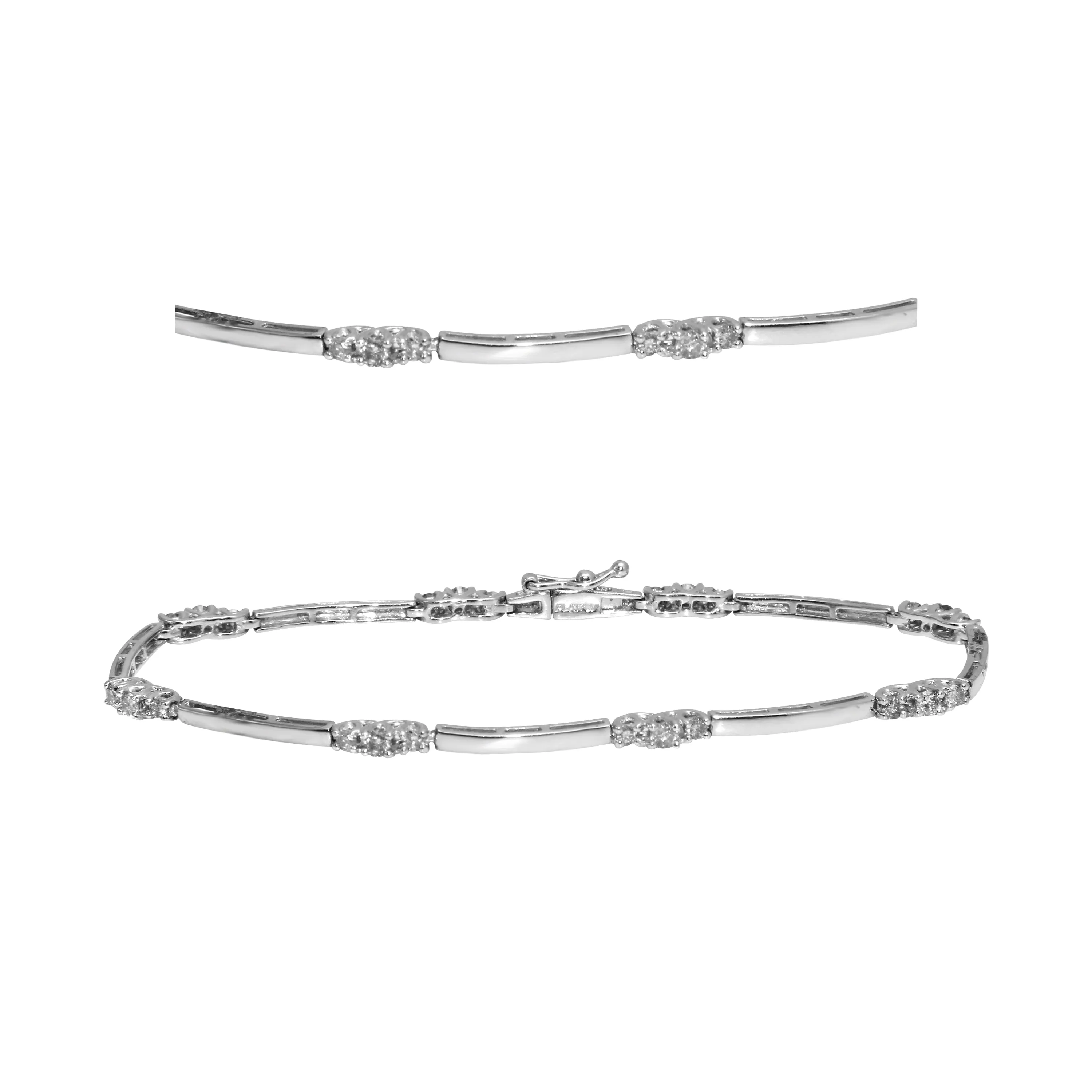 Platinum Solid 1ctw 3 Round Diamonds Tennis Bracelet 7" 8.8 grams