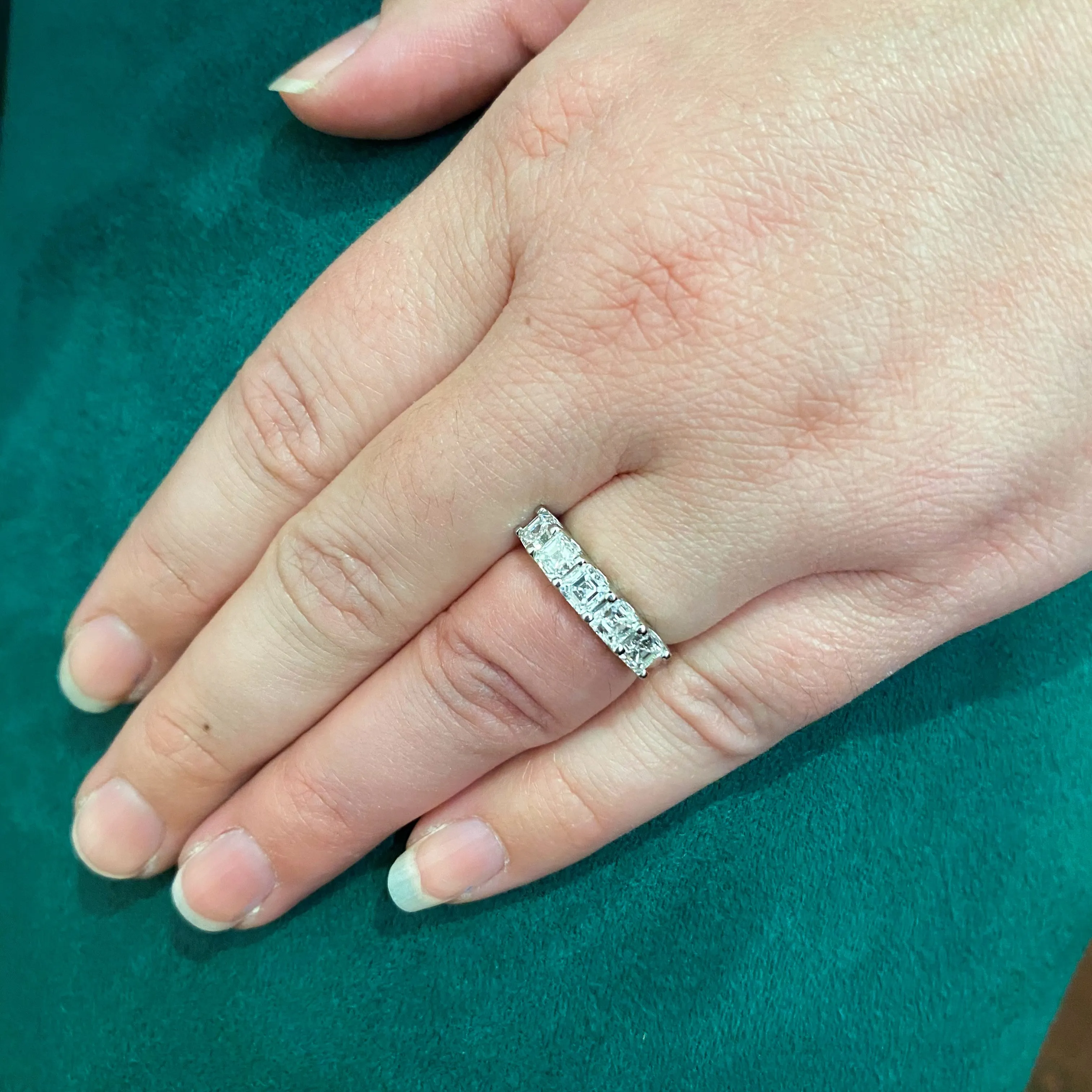 Platinum U-Shape Shared Prong Eternity Wedding Band With Asscher Cut Diamonds
