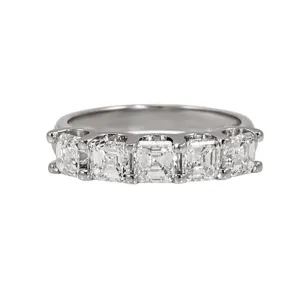 Platinum U-Shape Shared Prong Eternity Wedding Band With Asscher Cut Diamonds