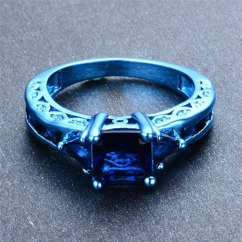 Princess Cut Blue Gold Zircon Ring