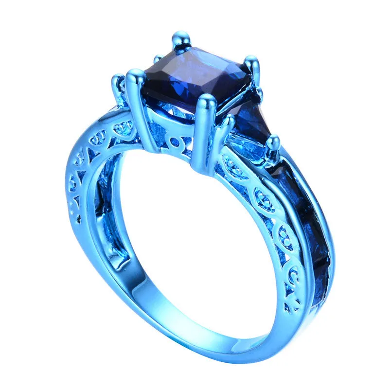 Princess Cut Blue Gold Zircon Ring