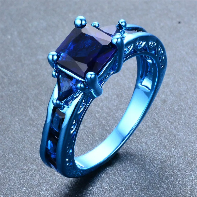 Princess Cut Blue Gold Zircon Ring