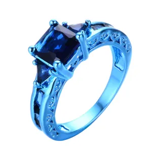 Princess Cut Blue Gold Zircon Ring
