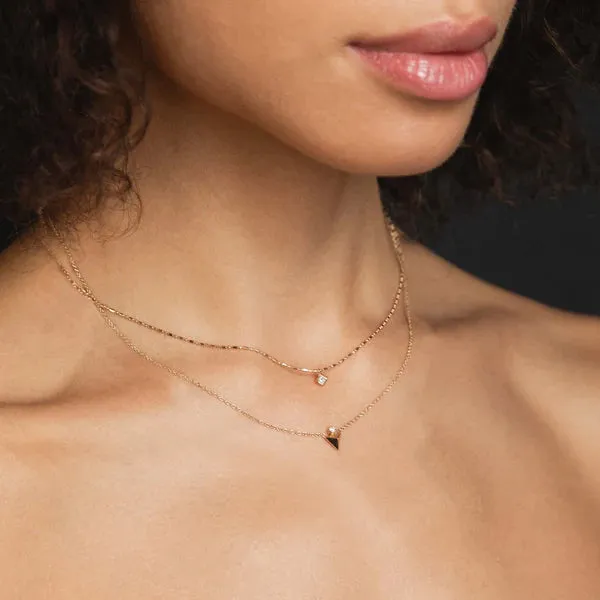 Princess Cut Diamond Tube Bar & Bead Chain Necklace