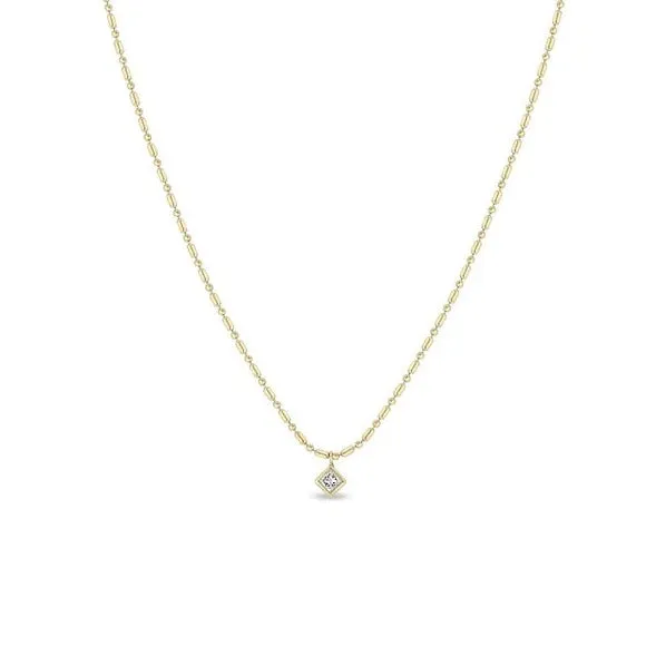 Princess Cut Diamond Tube Bar & Bead Chain Necklace