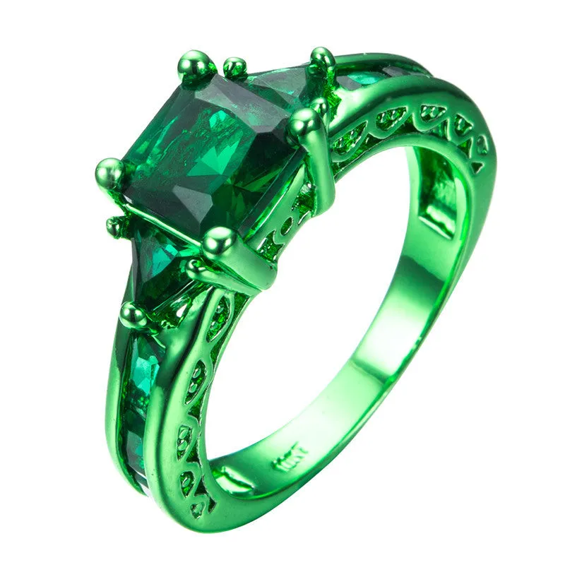 Princess Cut Green Gold Zircon Ring