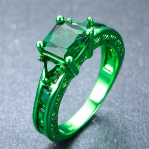 Princess Cut Green Gold Zircon Ring