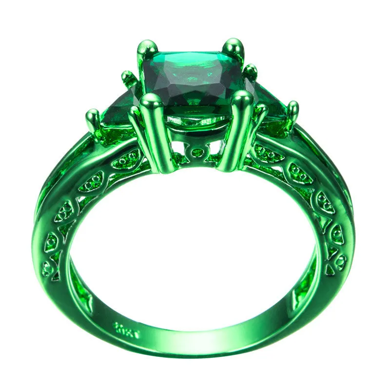 Princess Cut Green Gold Zircon Ring