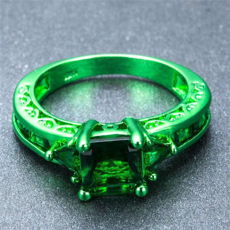 Princess Cut Green Gold Zircon Ring