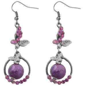 Purple Love Butterfly Faux Pearl Earrings