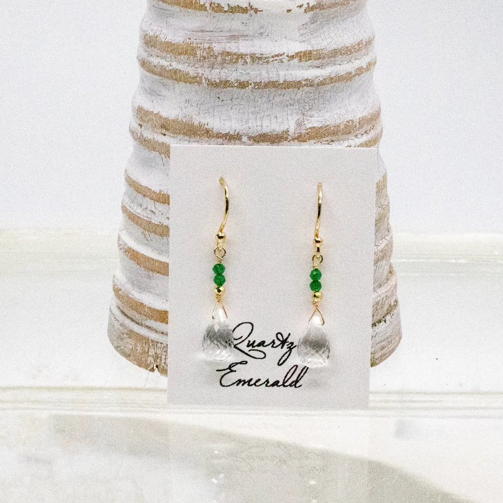 Quartz & Emerald Raindrop Gold Earrings
