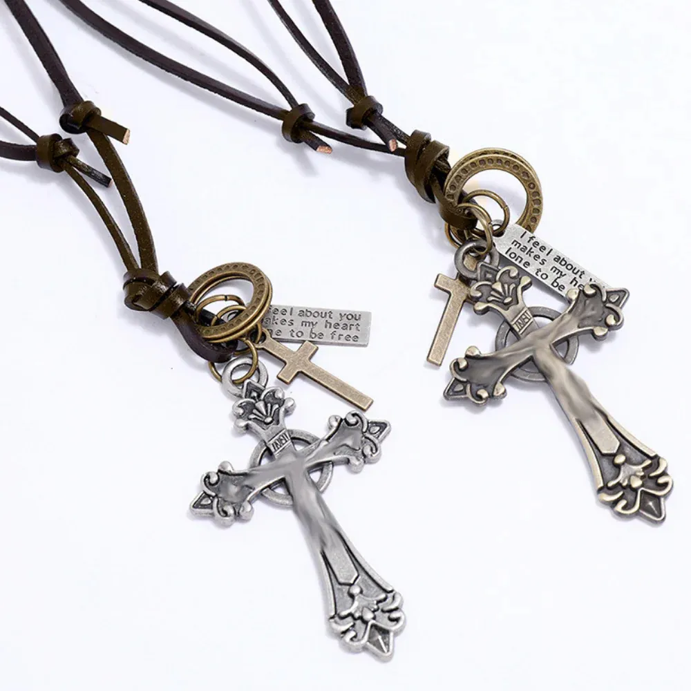 "Cross Pull Leather" Necklaces