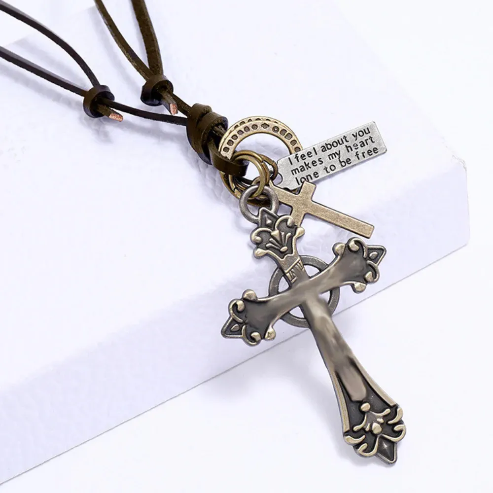 "Cross Pull Leather" Necklaces