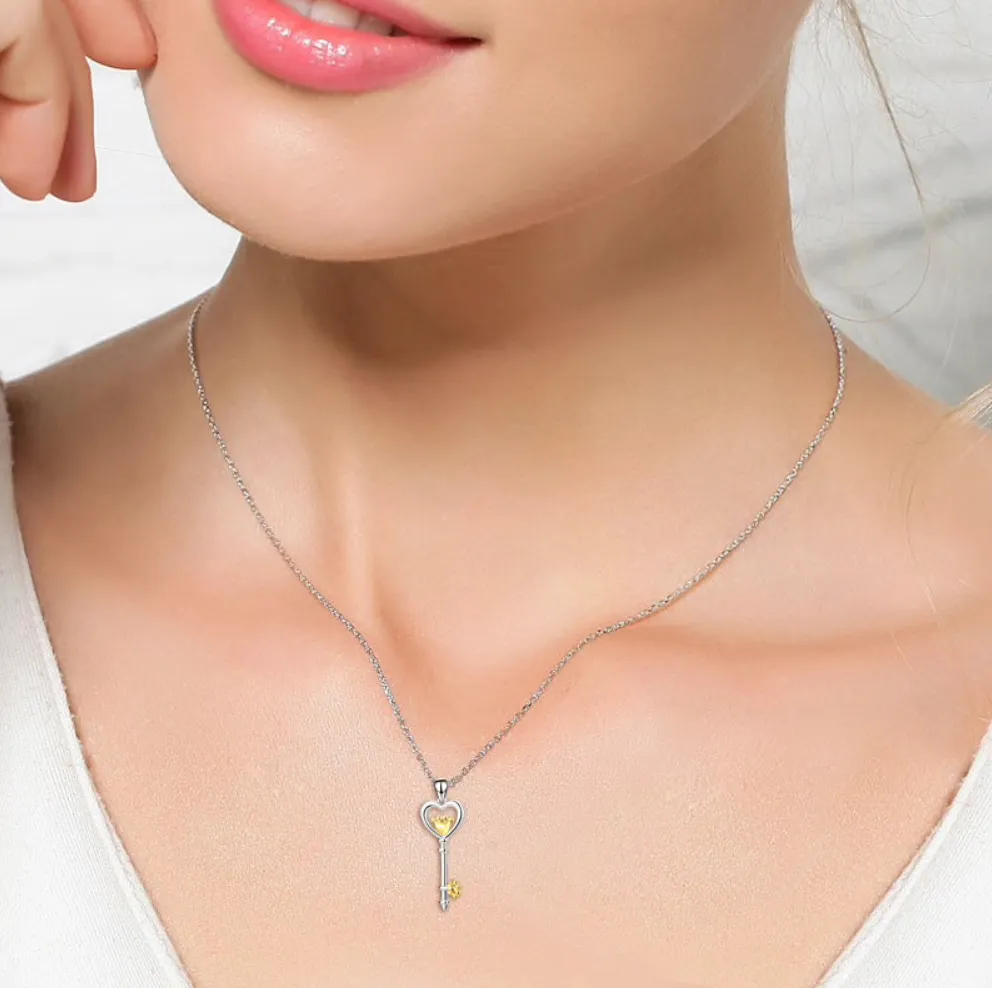 "Love You Forever" Sterling Silver Key Necklace