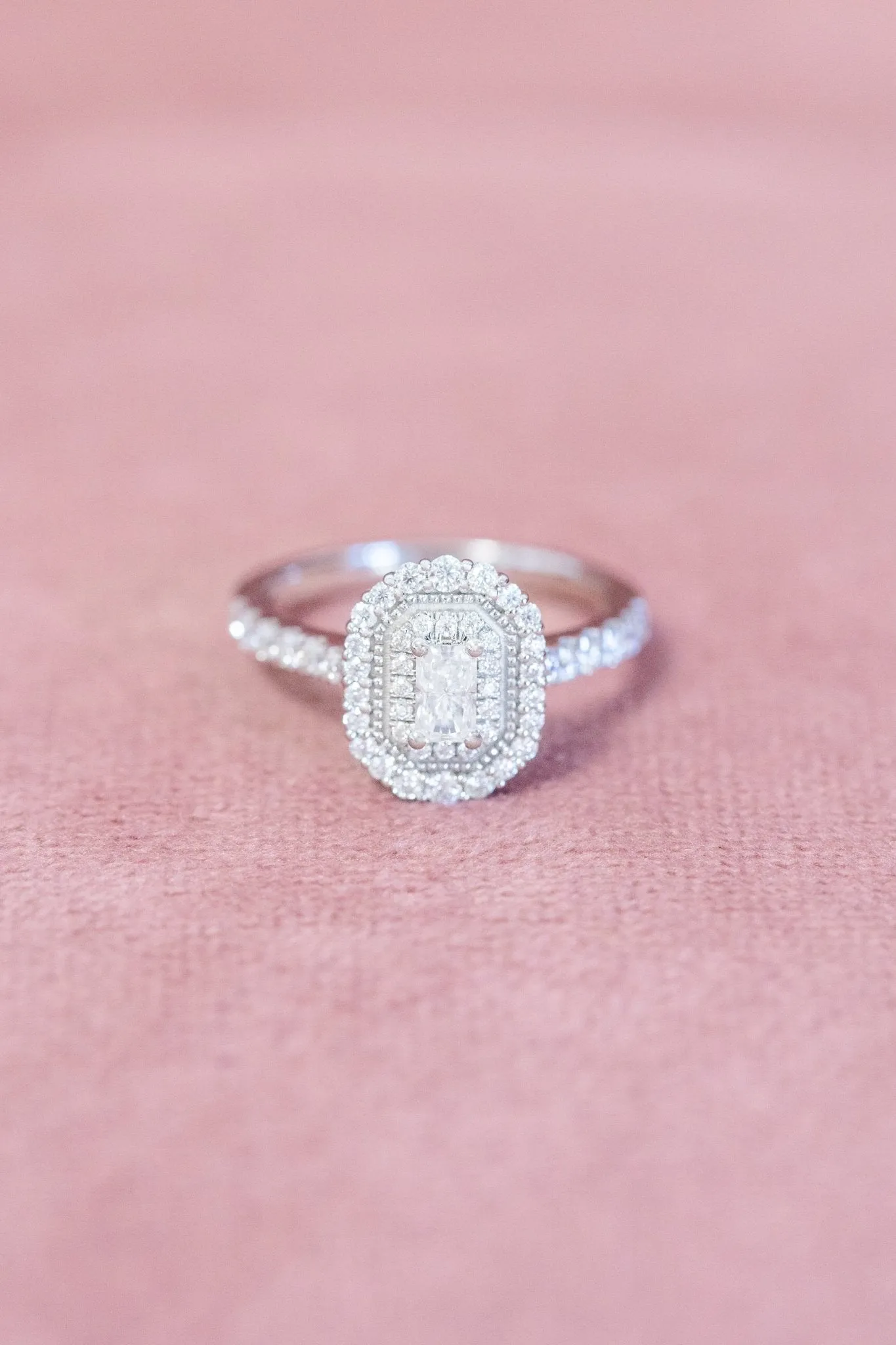Radiant Cut Double Halo Moissanite Engagement Ring