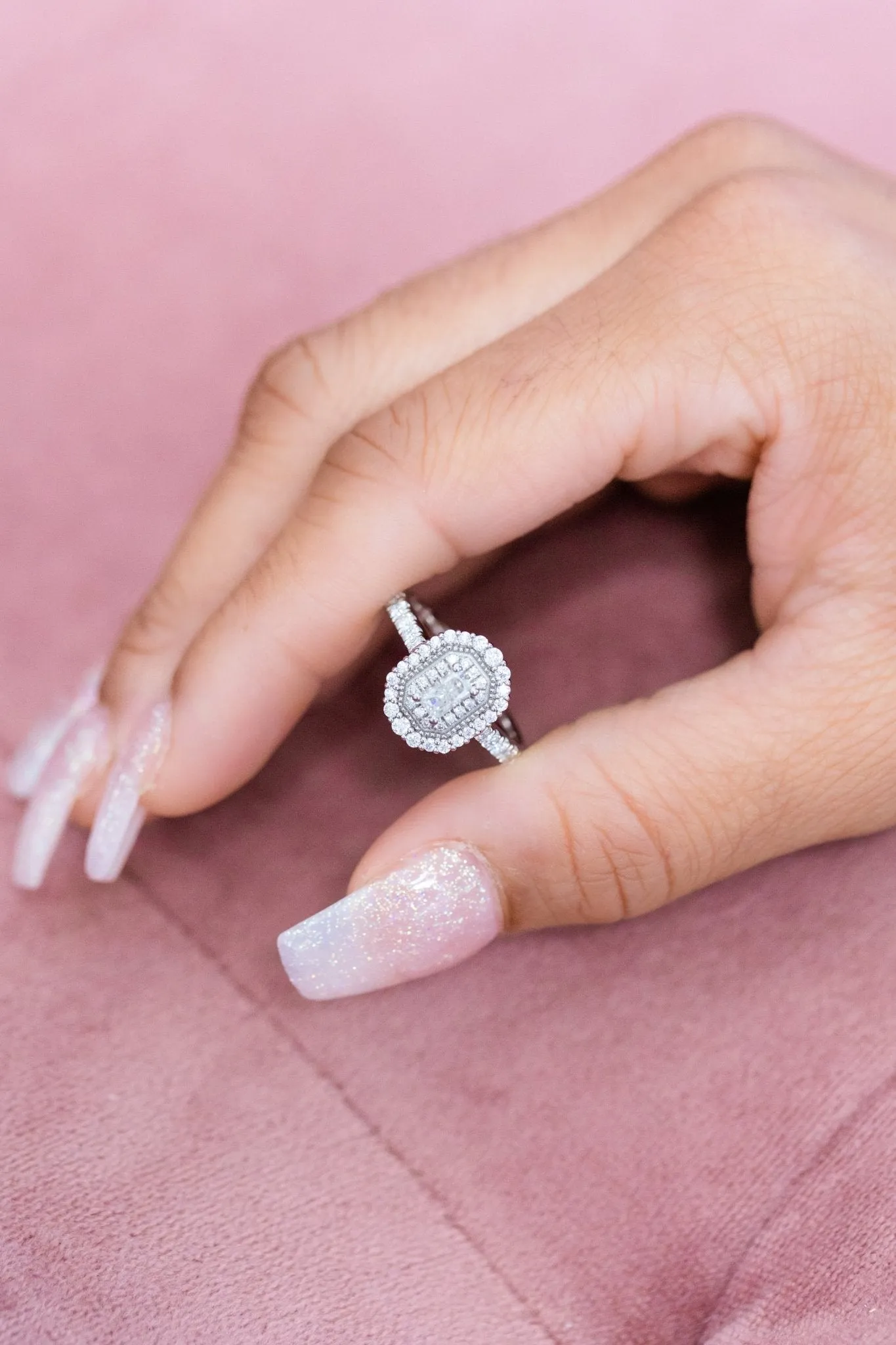 Radiant Cut Double Halo Moissanite Engagement Ring