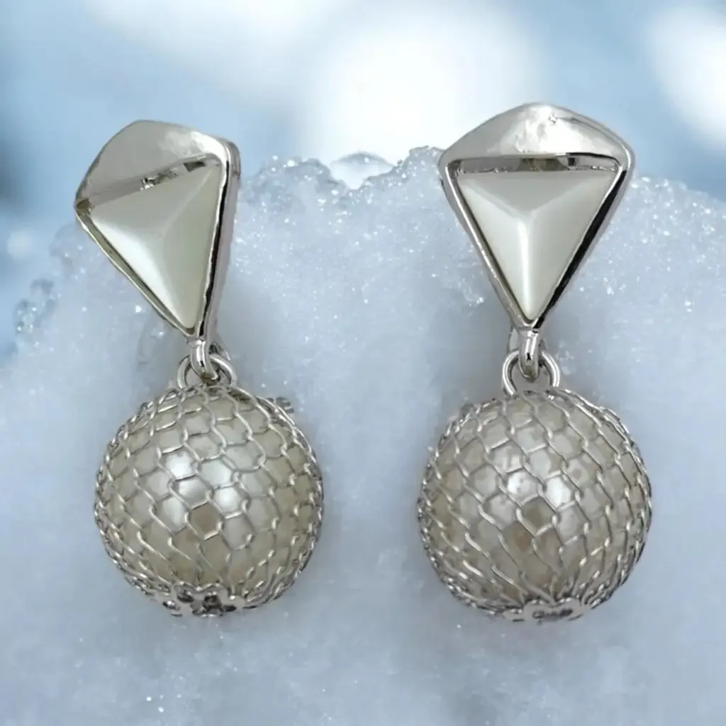 Radiant Pearl Cage Drop Earrings