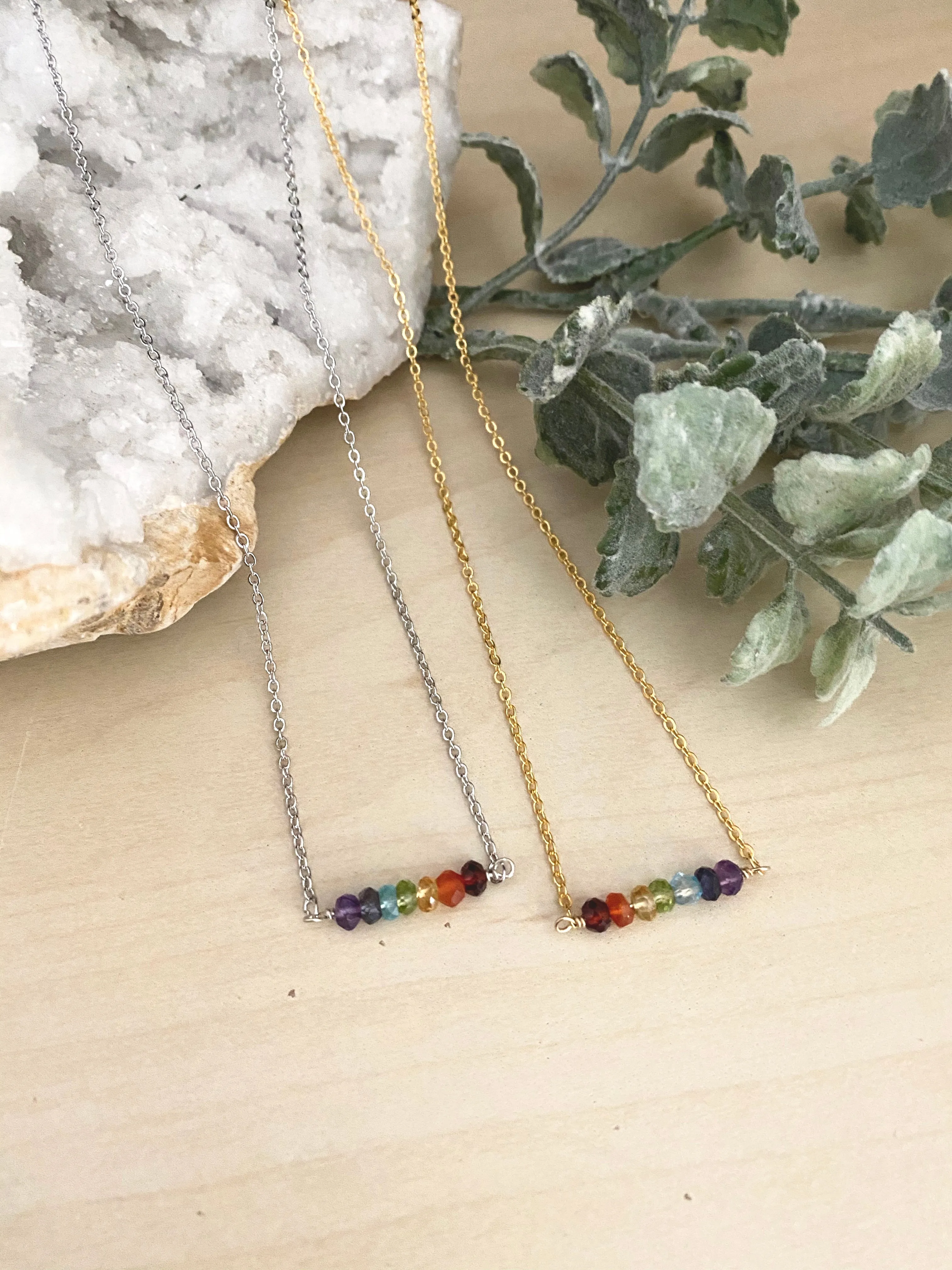 Rainbow Gemstone Bar Necklace - Pride Necklace