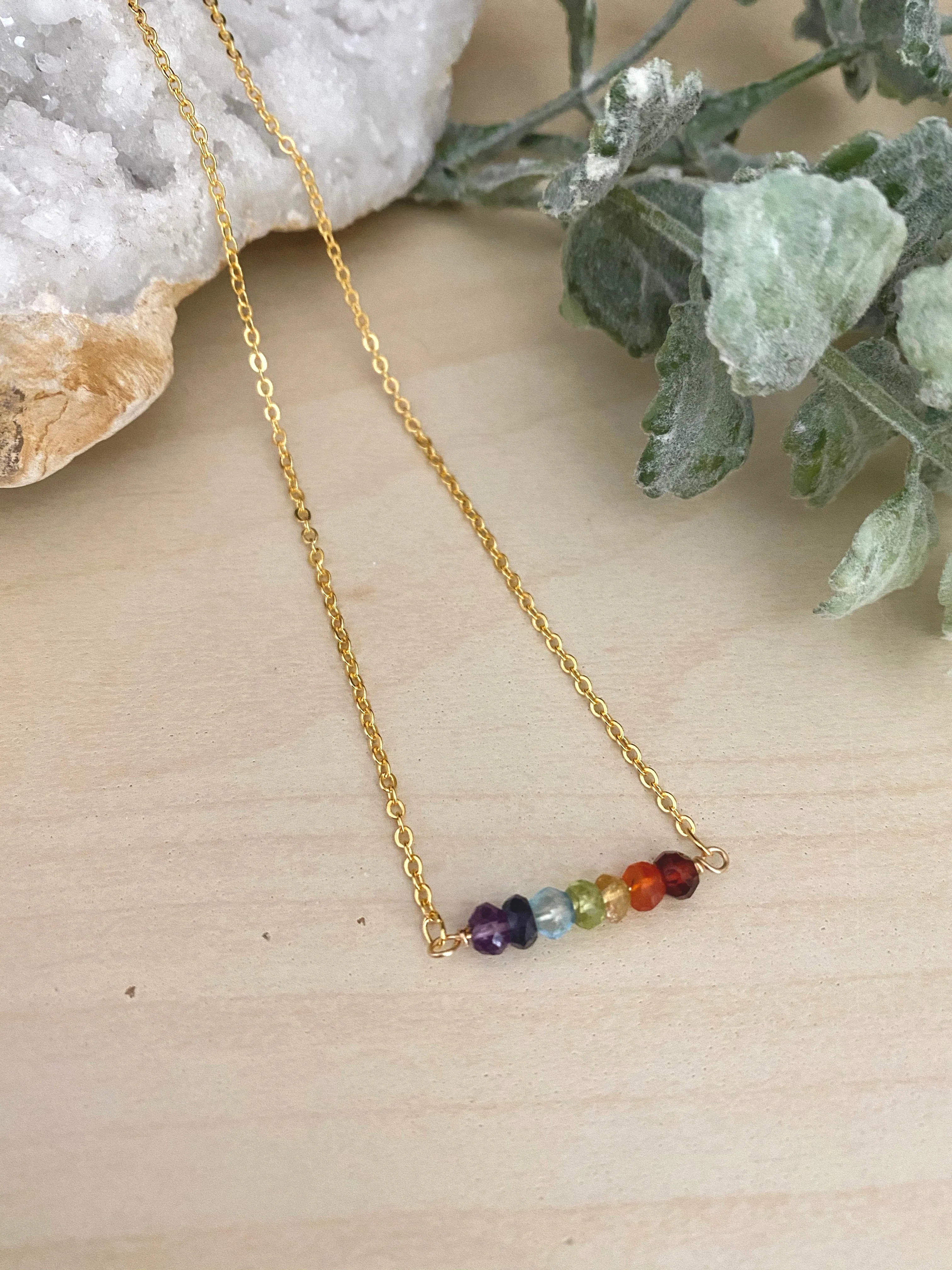 Rainbow Gemstone Bar Necklace - Pride Necklace