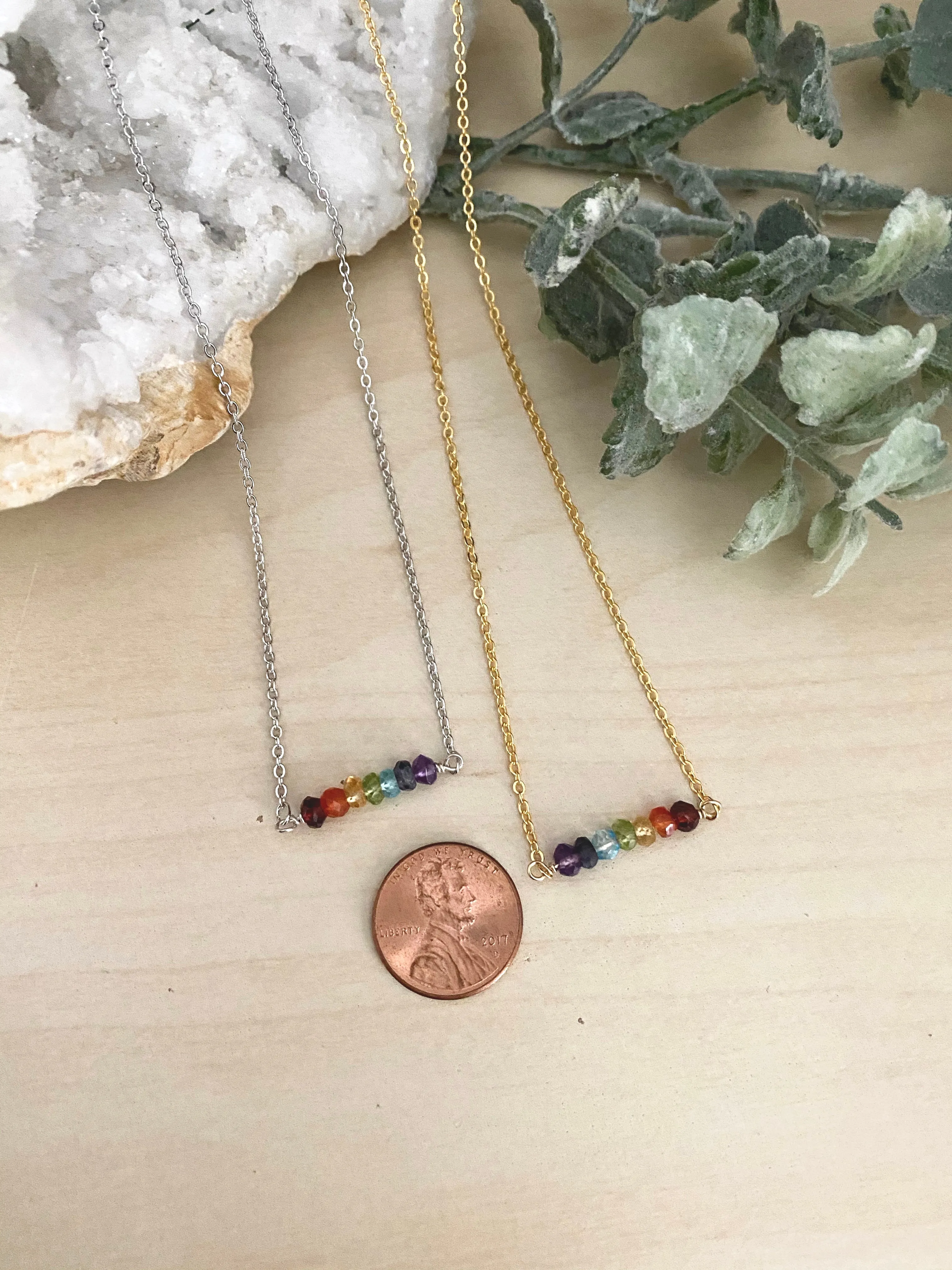 Rainbow Gemstone Bar Necklace - Pride Necklace
