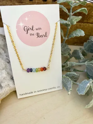 Rainbow Gemstone Bar Necklace - Pride Necklace