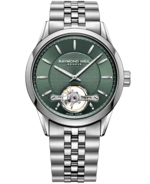 Raymond Weil Freelancer Calibre RW1212 Open Heart Green on Bracelet