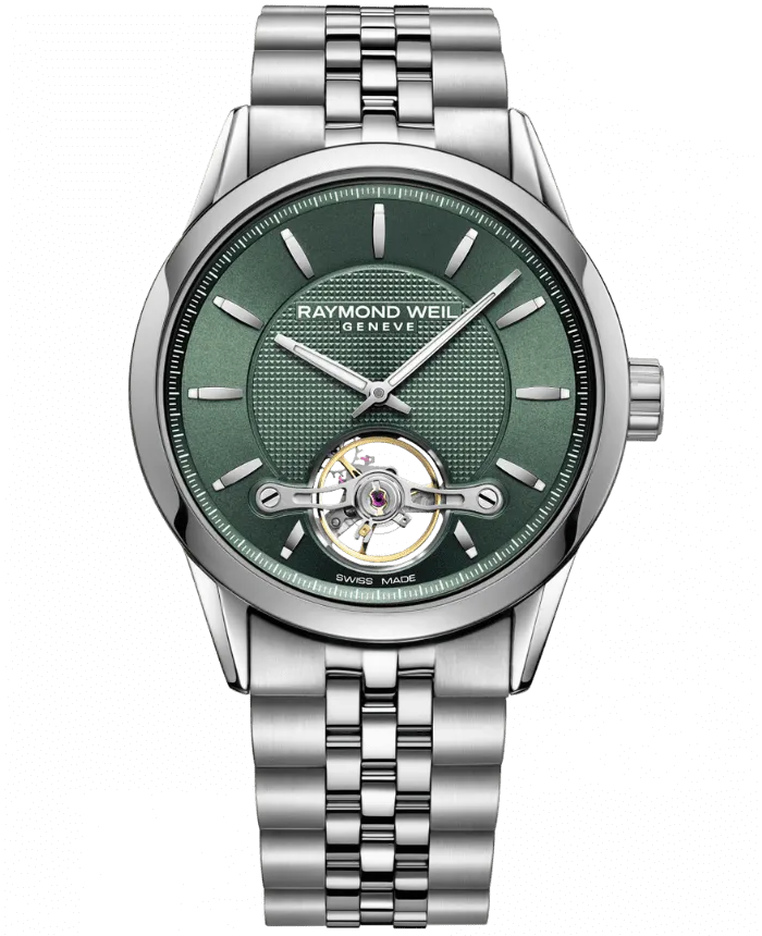 Raymond Weil Freelancer Calibre RW1212 Open Heart Green on Bracelet