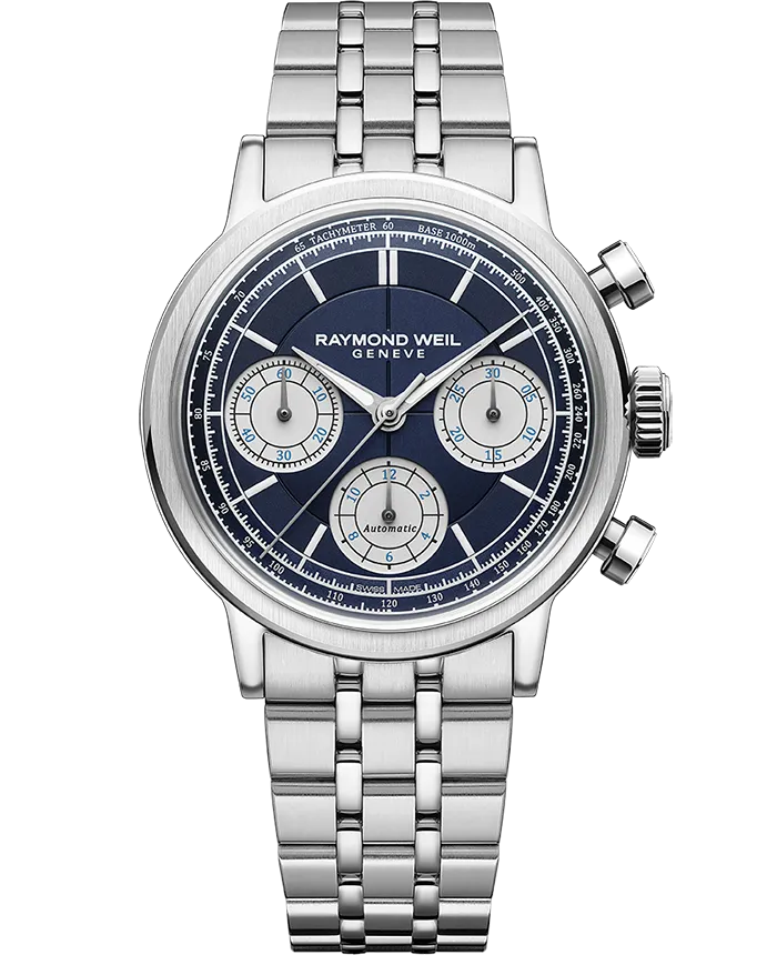 Raymond Weil Millesime Automatic Chronograph Midnight Blue Dial Watch, 39.5 mm on Bracelet