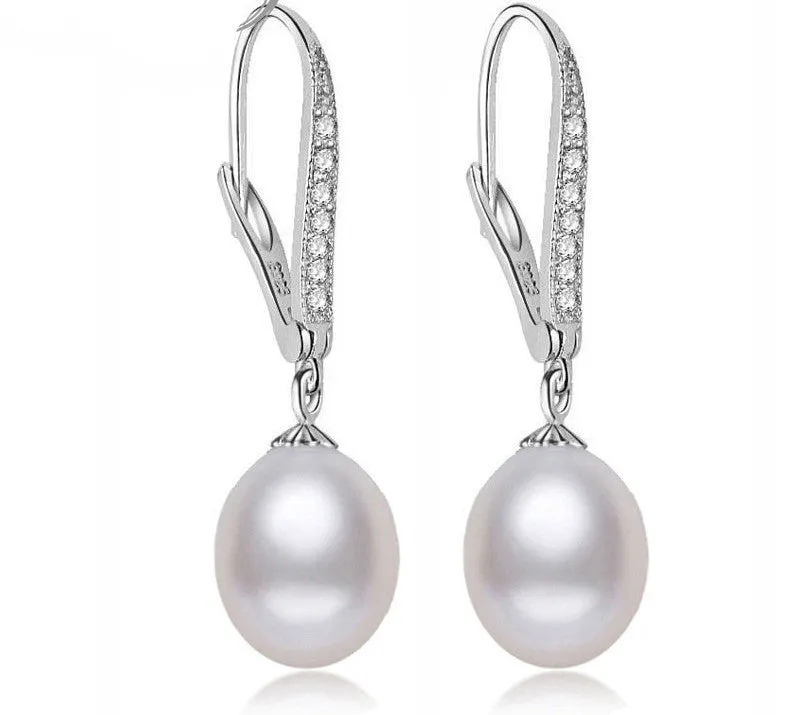 Real Freshwater Pearl Earring Sterling Silver 925 Jewelry Drop Natural Pearl Earrings Wedding Girl Birthday Best Gift White Pink
