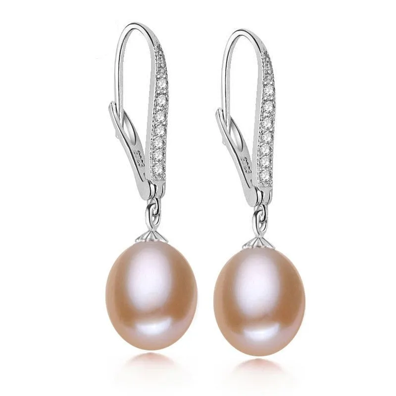 Real Freshwater Pearl Earring Sterling Silver 925 Jewelry Drop Natural Pearl Earrings Wedding Girl Birthday Best Gift White Pink